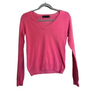 Zara Women’s Pink V Neck Long Sleeve Lightweight Fitted Sweater Size Small